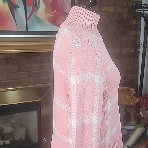 Pink and white mock neck sweater ribbed flare sleeves no tags see measurements - Picture 9 of 14